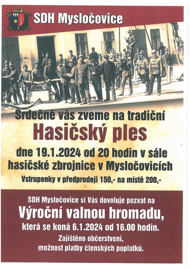 Plakát Hasičský ples 19 01 2024