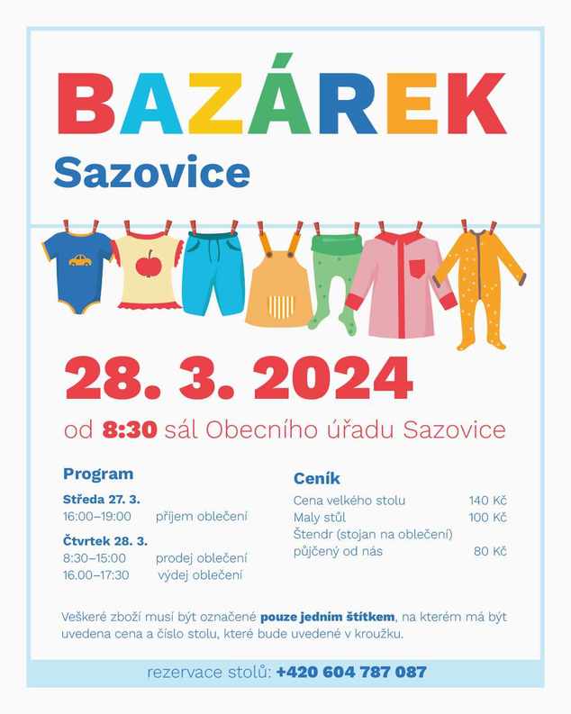Bazárek Sazovice 28 03 2024